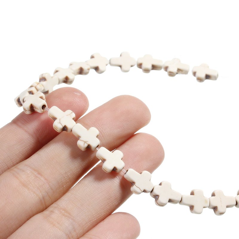 Linsoir beads خرز لينسوار صغير أبيض من المغنيزيت مع خرز تركواز على شكل صليب، خرز شبه ثمين، تقريباً 36 حبة/خيط 0.8 سم × 1 سم - Image 4